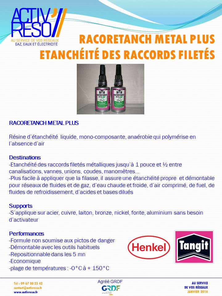 etancheite metal plus - raccords filete - activreso
