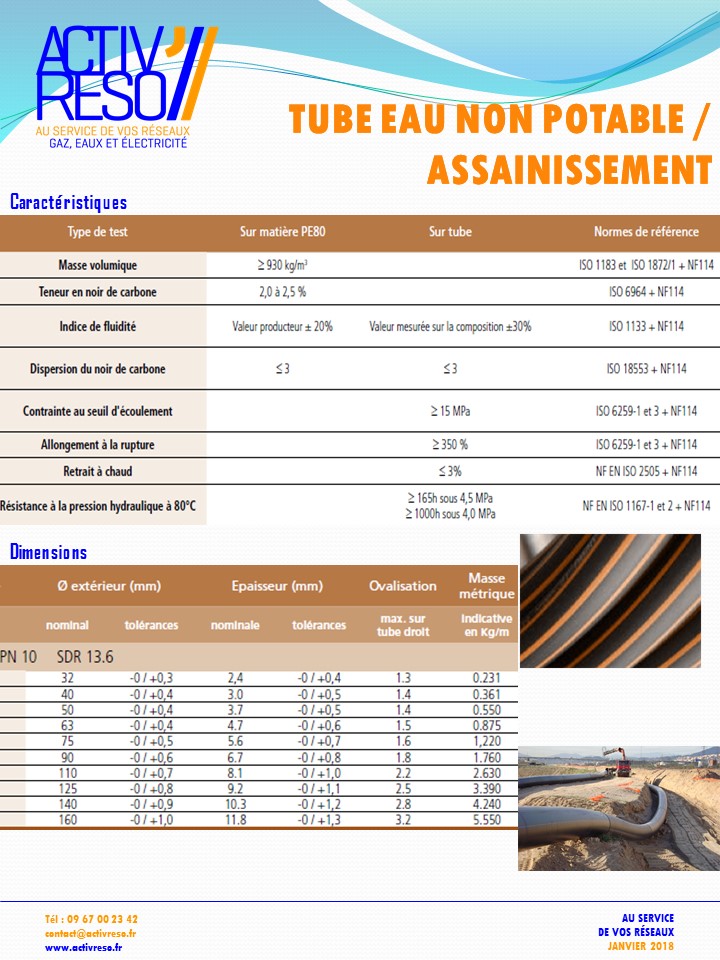 tube eau non potable - assainissement PE80 - activreso