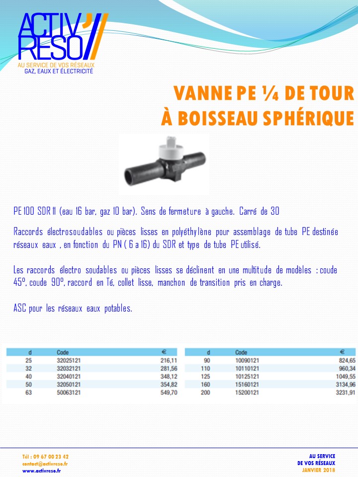 vanne pe 1-4 de tour a boisseau sphérique- activreso