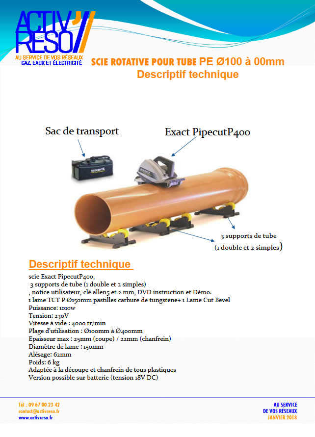 Fiche technique scie electrique Exact Pipecut